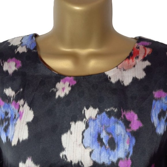 Size 10 Black & Floral Chiffon Relaxed Fit Above Knee Shift Dress - Picture 2 of 6